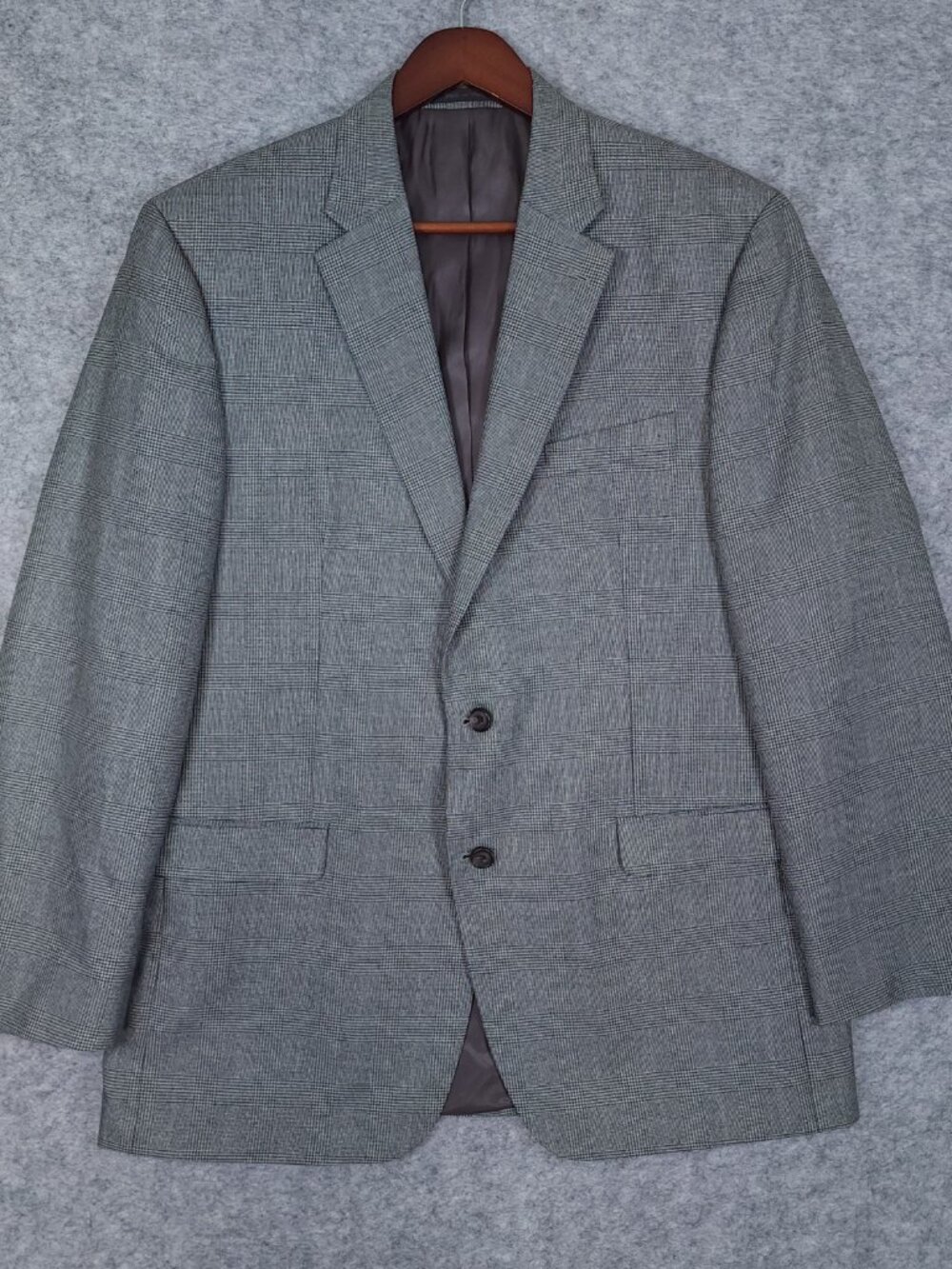 Lauren Ralph Lauren Sport Coat 44L Gray Glen Plaid Notch Lapel Blazer Rayon Poly
